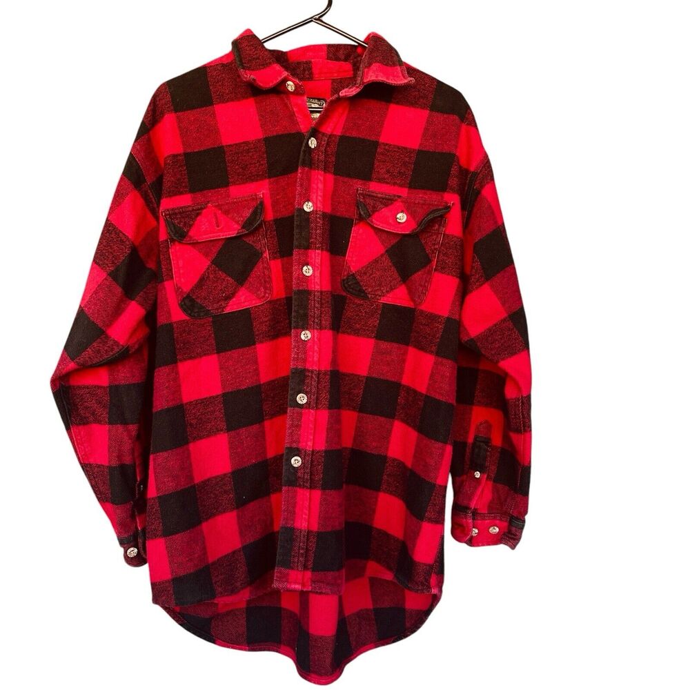 Field & Stream Mens Flannel Shirt Extra‎ Large XL Cotton Red Plaid Outdoor Cabin